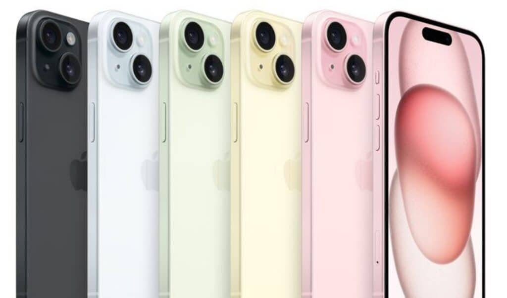 L'iPhone 15 in cinque varianti di coloreCredit: Apple