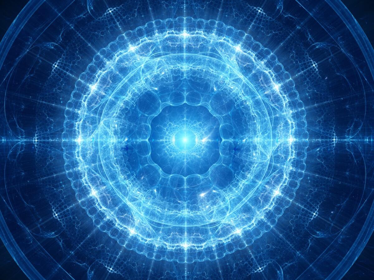 Realizzato un acceleratore di particelle su microchip - Blue glowing magical genesis in space, computer generated abstract background