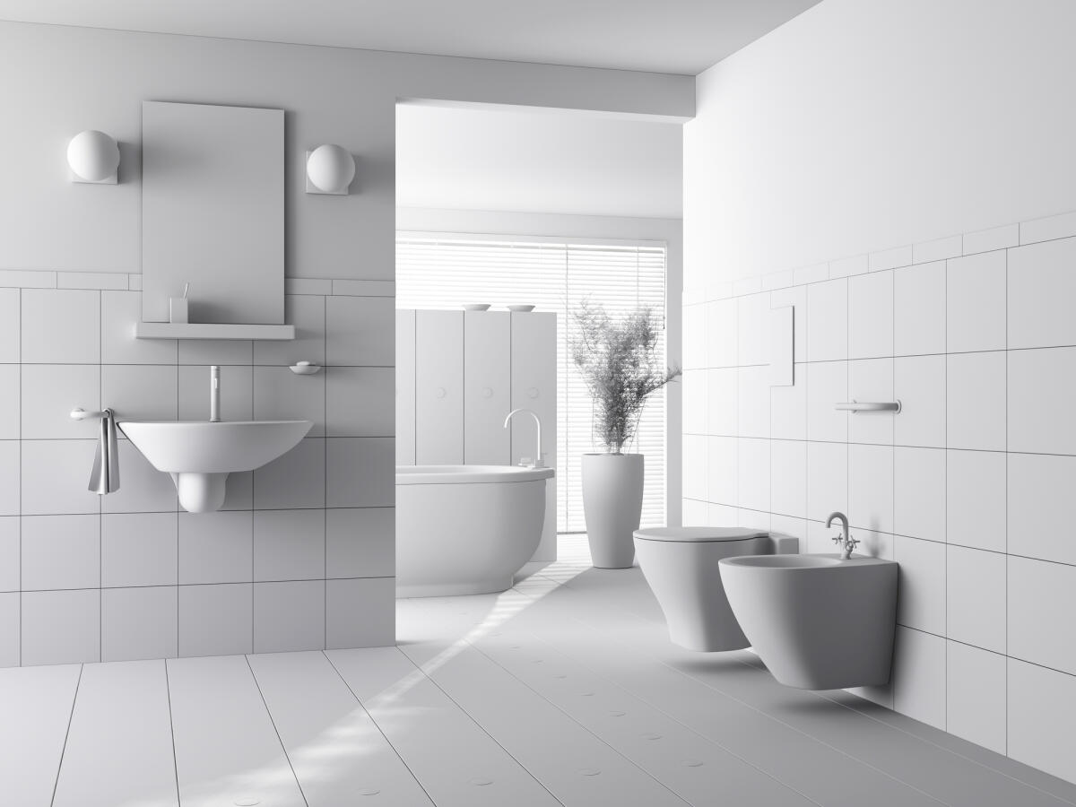 Come arredare un bagno minimal - 3d clay render of a modern bathroom interior design