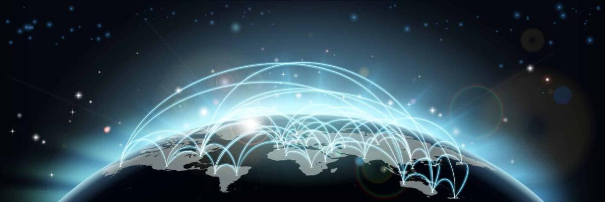 Thales Alenia Space e 3IPK scelte da ESA per tracciare dati osservazione della Terra - A world map network background with flight paths or trade routes or communication between countries and cities