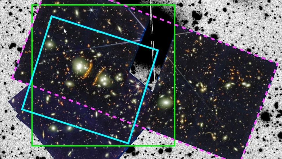 Credits - NASA/James Webb Space Telescope/Frye et al - Una vista ingrandita della supernova con lente gravitazionale e dell'ammasso di galassie circostante.