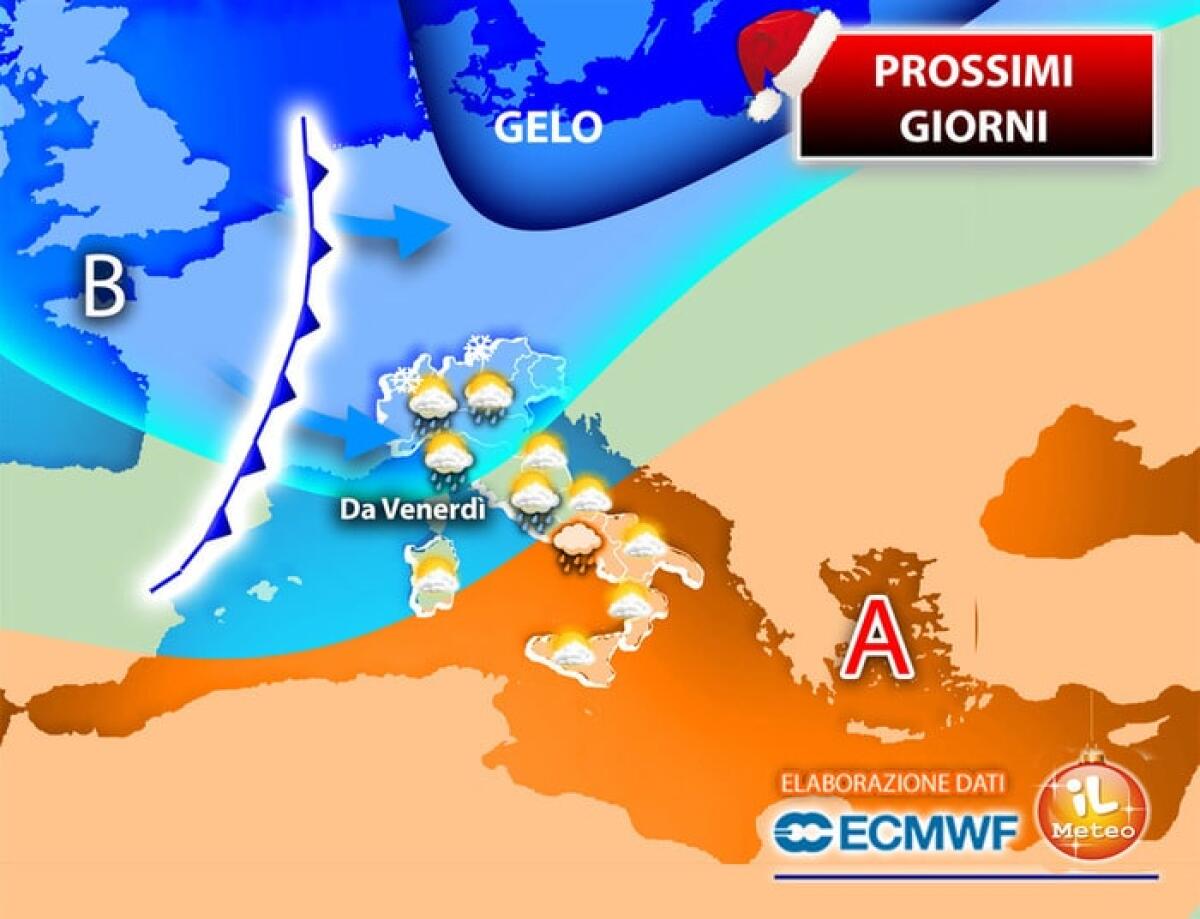 Meteo: intenso peggioramento con pioggia, vento e neve entro la Befana - 