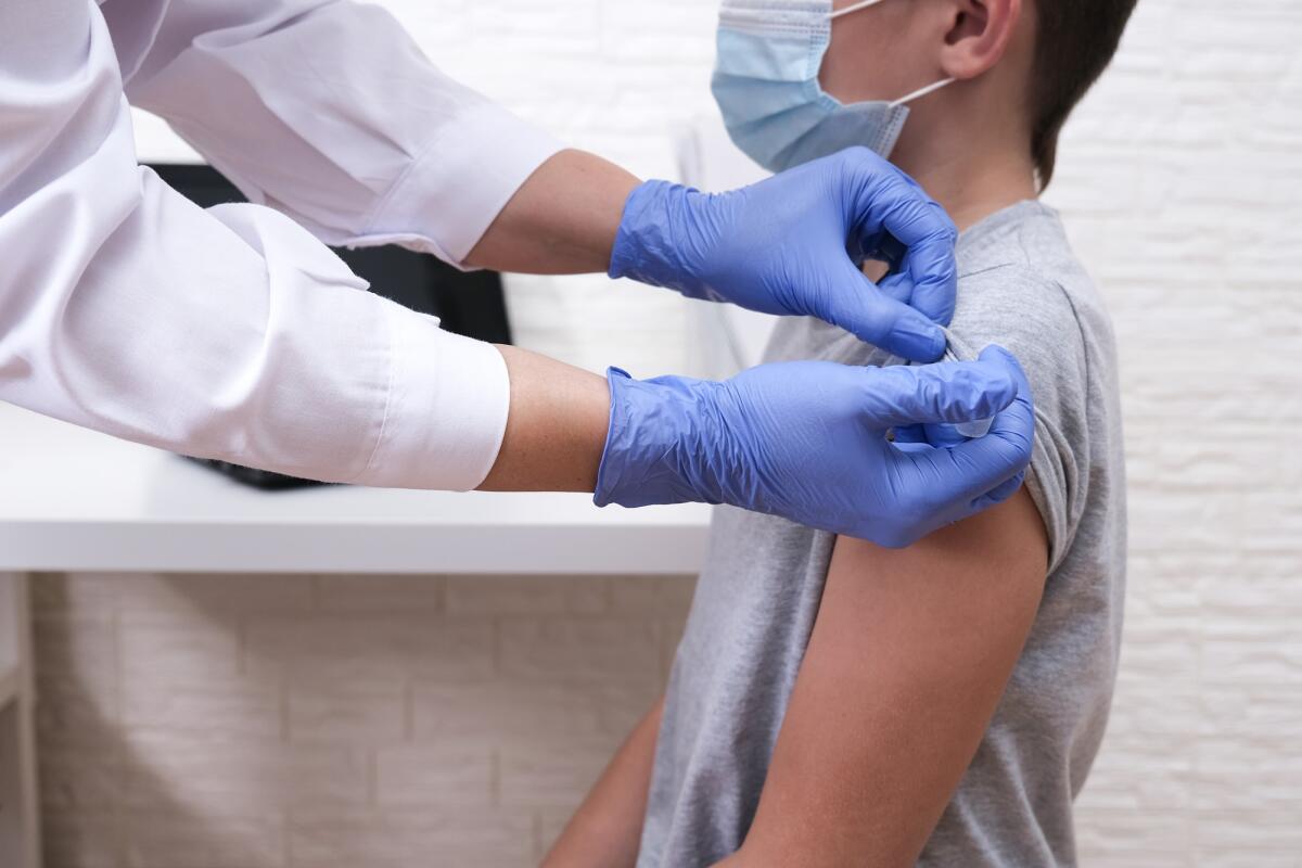 L'Europa approva due nuovi vaccini contro l'influenza aviaria - A boy at school getting vaccinated from covid-19, receiving a vaccine from sars-cov-2 virus.