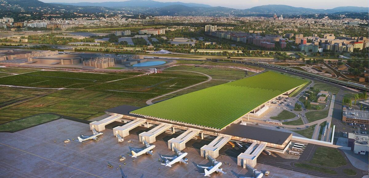 I render del nuovo Aeroporto Internazionale "Amerigo Vespucci" di Firenze: un terminal sotto le vigne - 