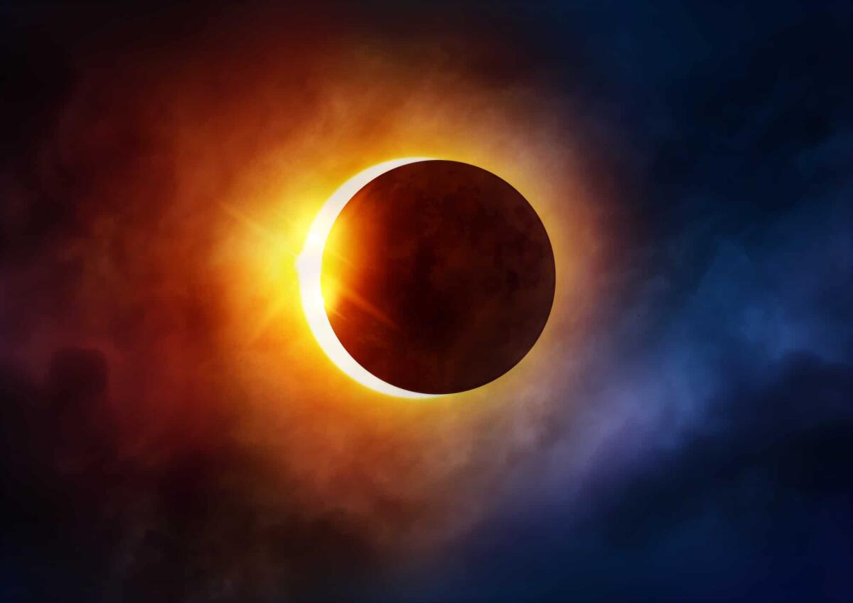 Eclissi solare totale del 2024: quando e dove si vedrà - Solar Eclipse. The moon moving in front of the sun. Illustration