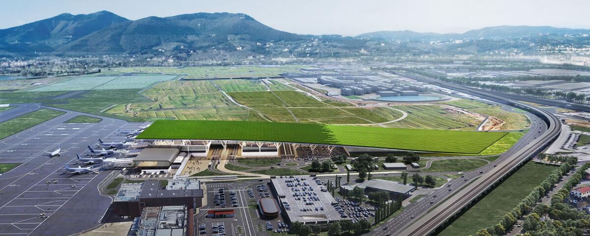 I render del nuovo Aeroporto Internazionale "Amerigo Vespucci" di Firenze: un terminal sotto le vigne - 
