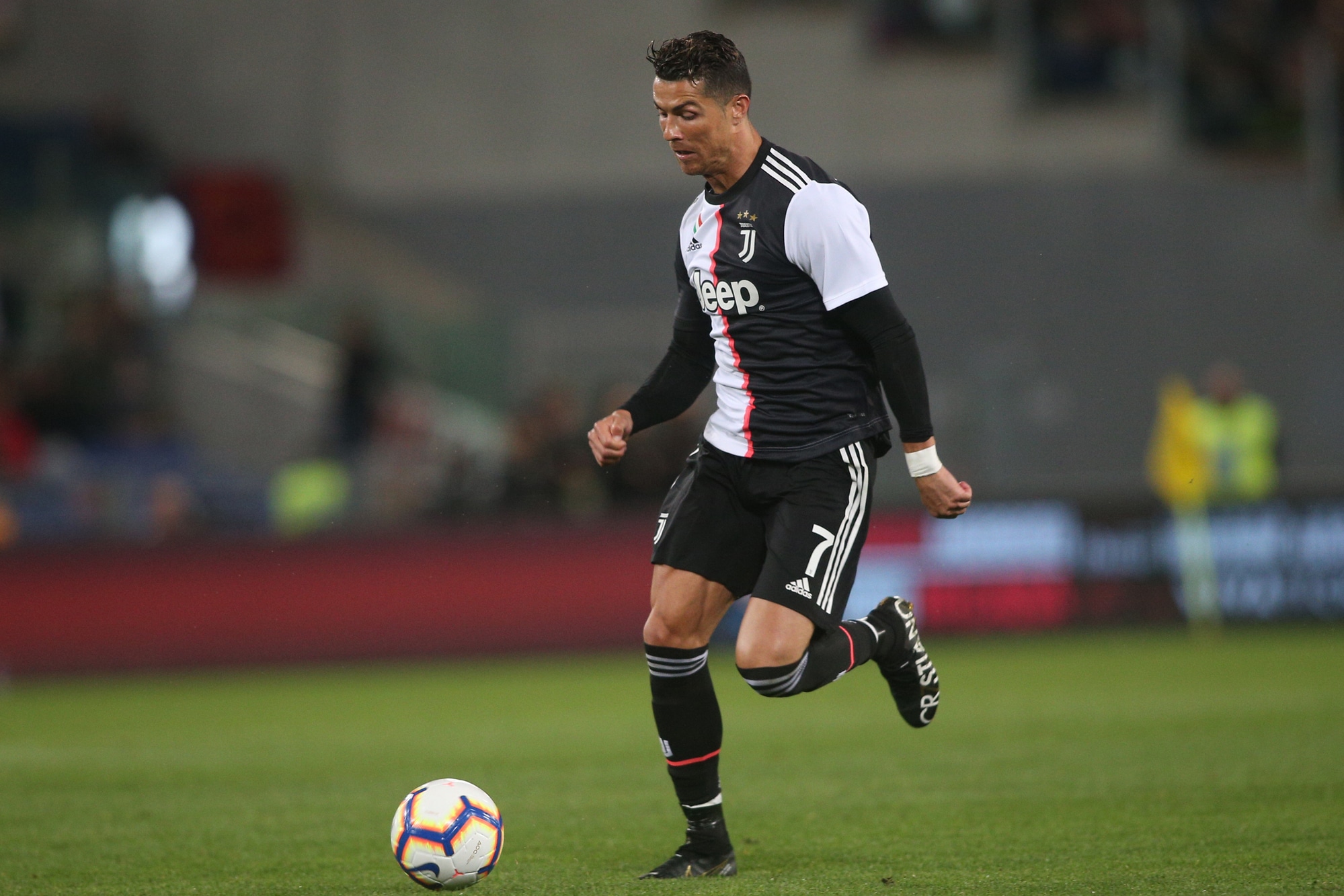 Cristiano Ronaldo il 12 maggio 2019 allo Stadio Olimpico durante lo scontro di Serie A tra la Roma e la Juventus.