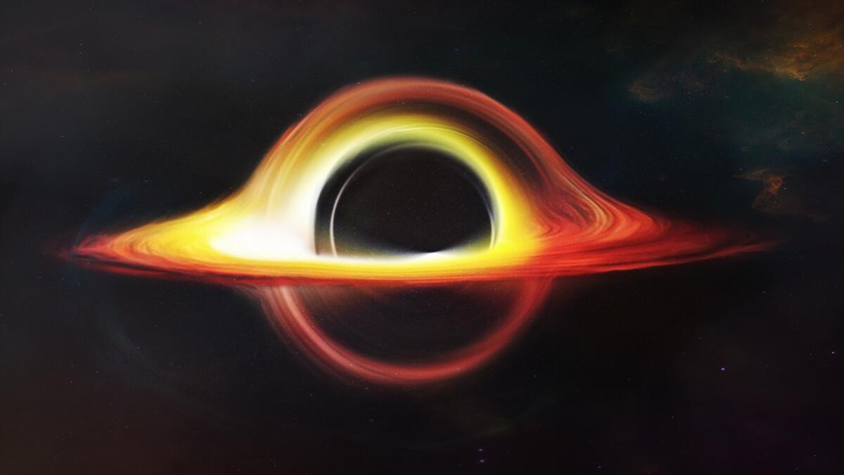 Il tempo non esiste all'interno dei buchi neri - Black hole absorbing light in deep space. Realistic science fiction art. Elements of this image furnished by NASA.