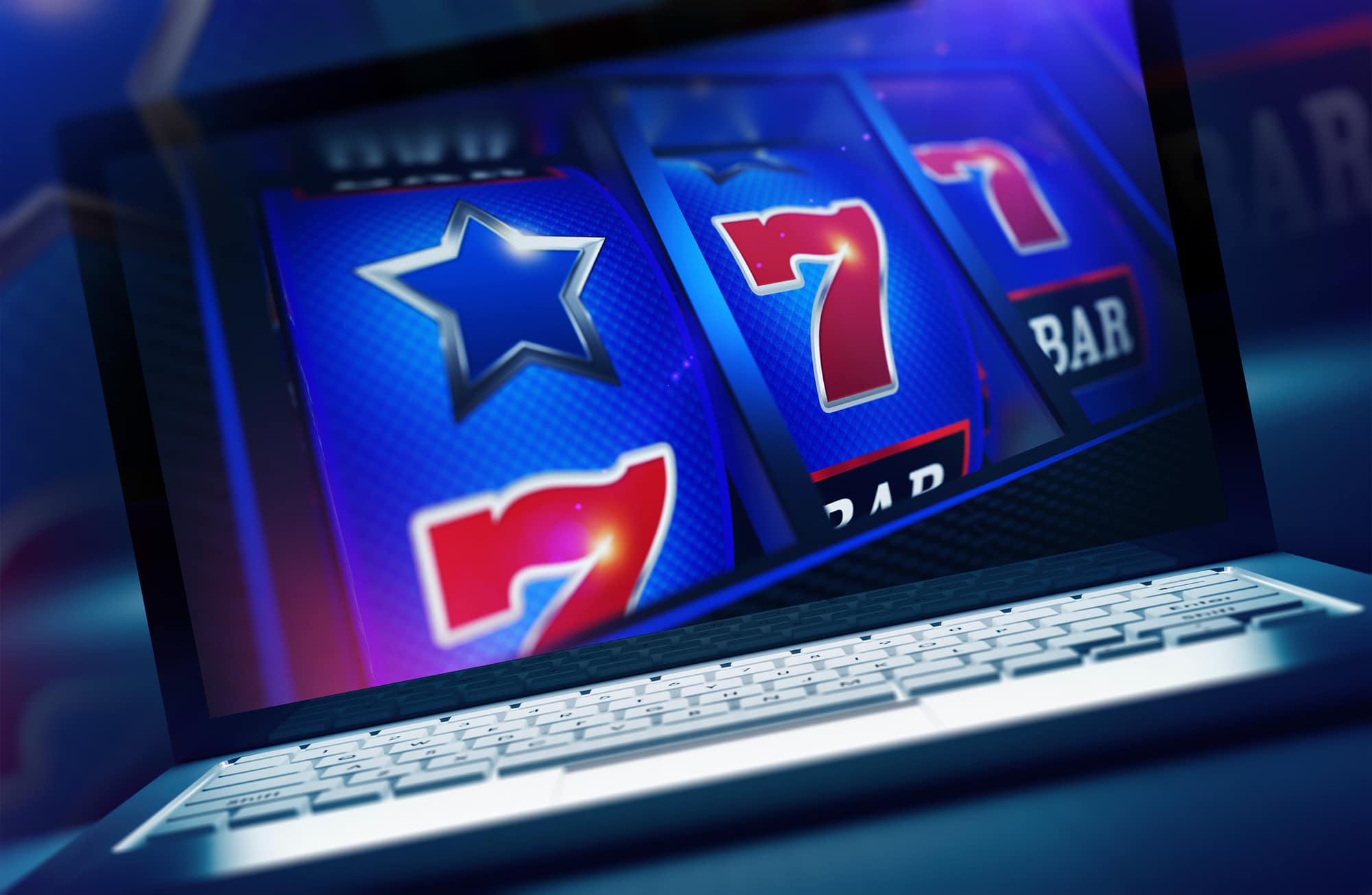 Online Internet Slot Machine Games Concept 3D Rendered Illustration. Online Gambling Theme.