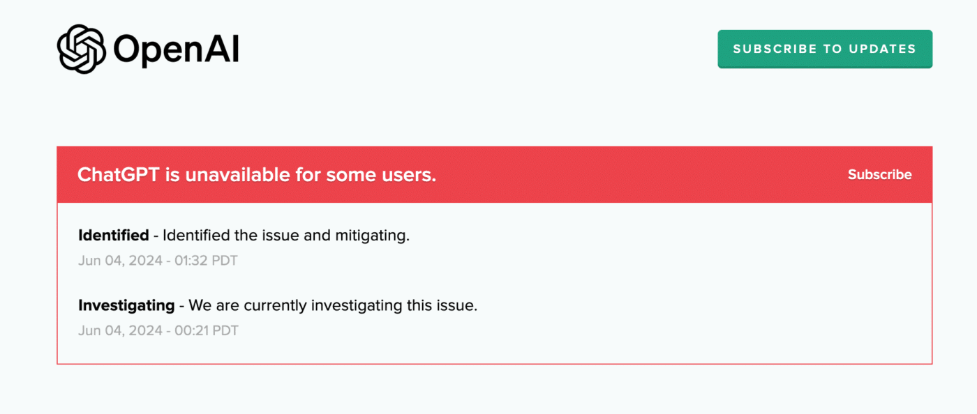 ChatGPT down: perché la chat AI non funziona