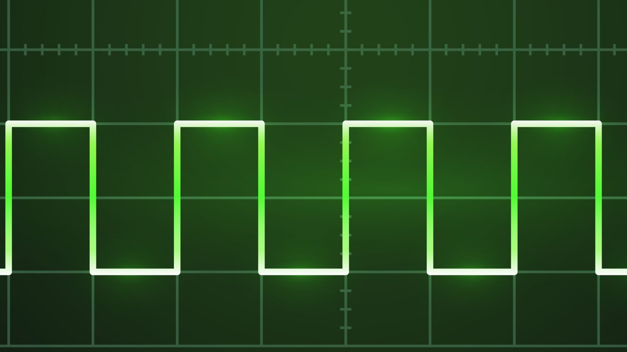 Un segnale digitale a onda quadra con solamente due livelli di tensione, alto e basso, associati rispettivamente ai valori binari 1 e 0.