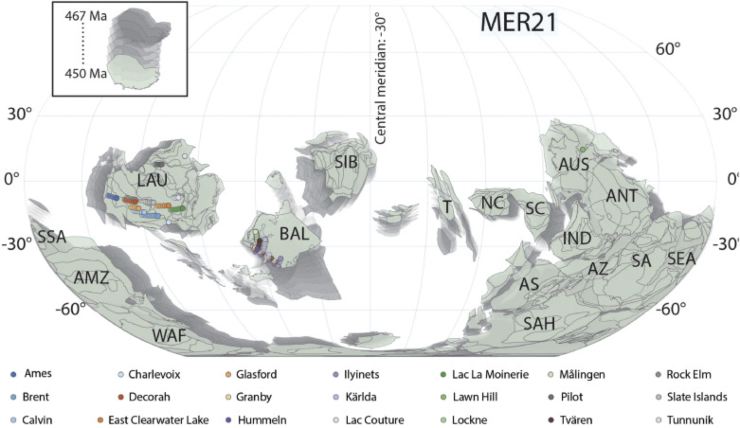 Distribuzione dei continenti nell'Ordoviciano (Tomkins et al., 2024 FOTO) - www.aerospacecue.it