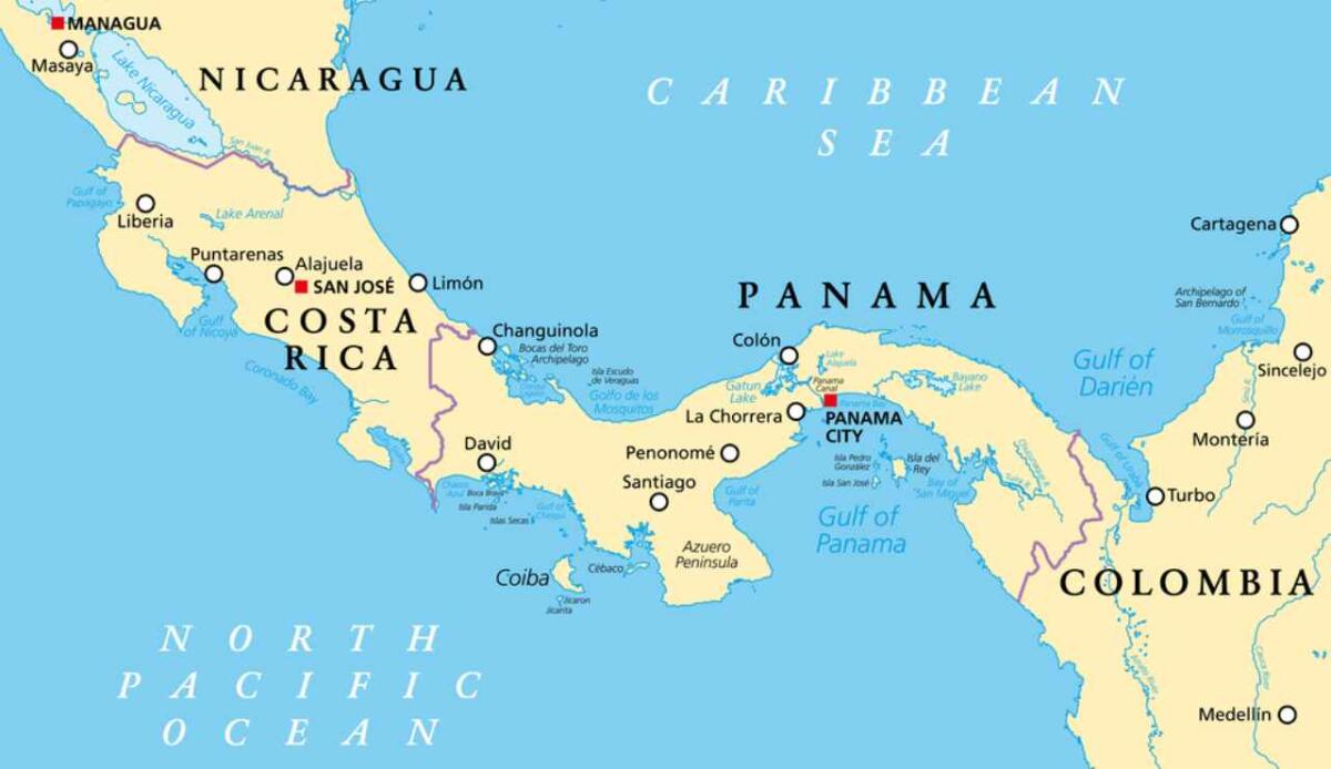Cos'è il Darien Gap per il quale non è possibile costruire una strada che connetta il Nord e il Sud America - Mappa dell'America centrale (Depositphotos foto) - www.vehiclecue.it