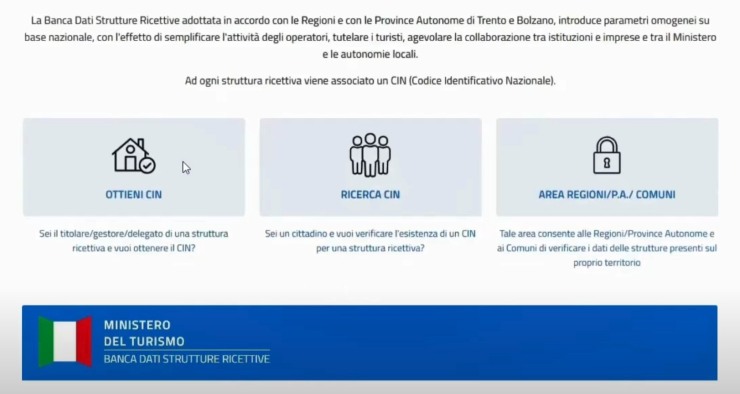 Pagina web tramite cui richiedere il CIN (Ministero del Turismo foto) - www.financecue.it
