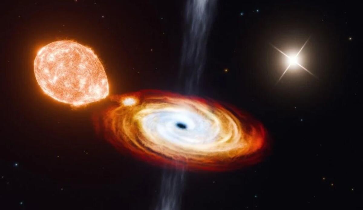 Osservato per la prima volta un sistema triplo di buchi neri - Illustrazione del buco nero V404 Cygni (Jorge Lugo FOTO) - www.aerospacecue.it