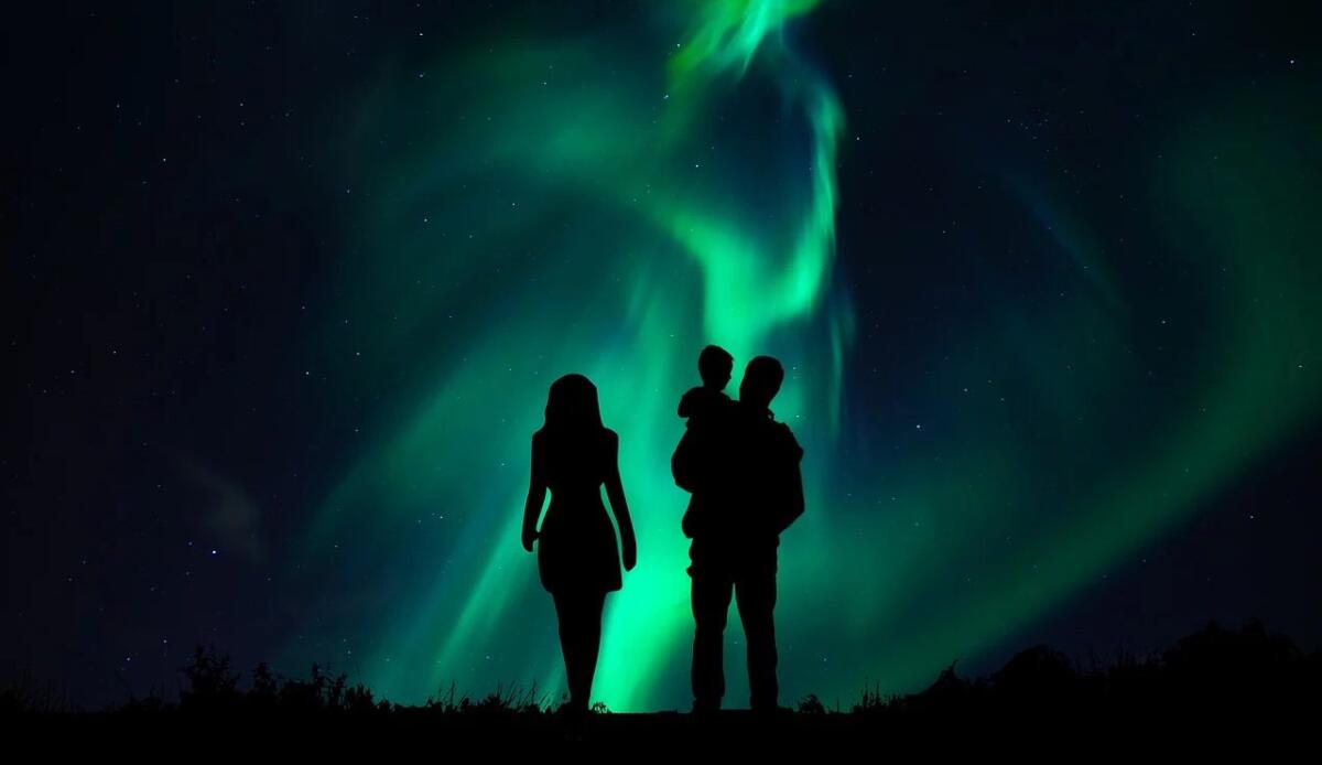 Incredibili nuvole create da un razzo della NASA in Norvegia sotto l'aurora boreale: ecco a cosa servono - FOTO - Una famiglia e l'aurora boreale (Pixabay FOTO) - www.aerospacecue.it