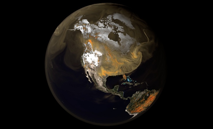 Fotogramma di emissioni di anidride carbonica e come si diffondono attraverso continenti e oceani (NASA FOTO) - www.aerospacecue.it