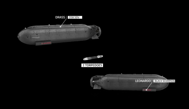 Il veicolo DS8 e il siluro Black Scorpion (YouTube, Drass FOTO) - www.marinecue.it