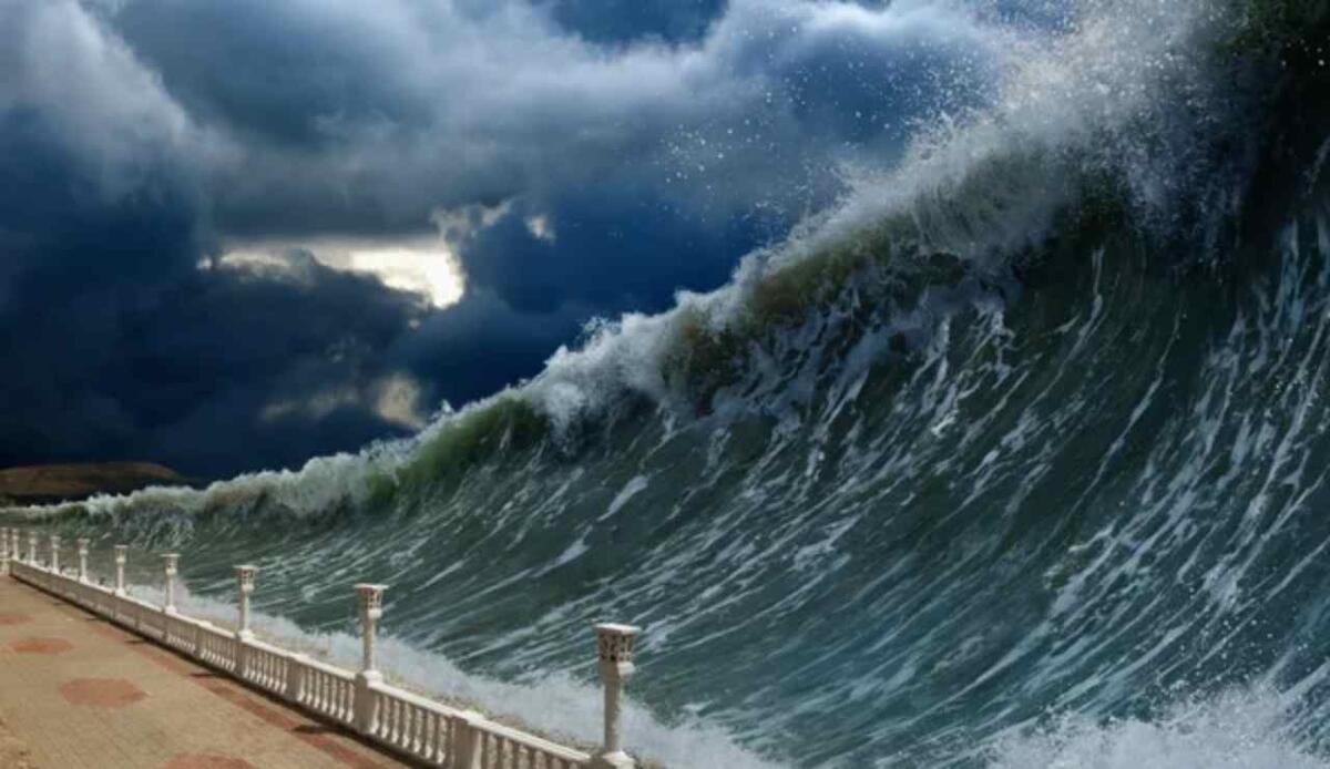 Coste a rischio, il cambiamento climatico aumenterà il rischio tsunami nel Mediterraneo - Illustrazione artistica di uno tsunami (Depositphotos FOTO) - www.sciencecue.it