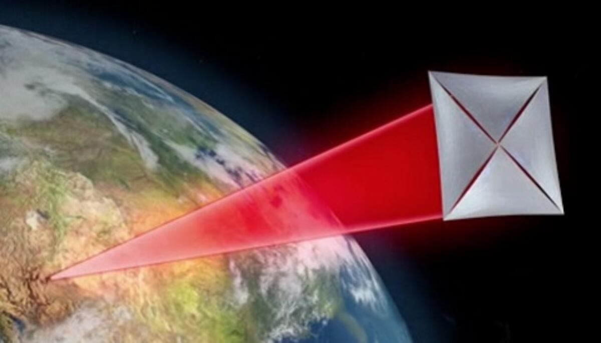 Viaggi interstellari più vicini: testata la spinta laser su membrane di 50 nm - Illustrazione del raggio laser (Breakthrough Initiatives foto) - www.aerospacecue.it