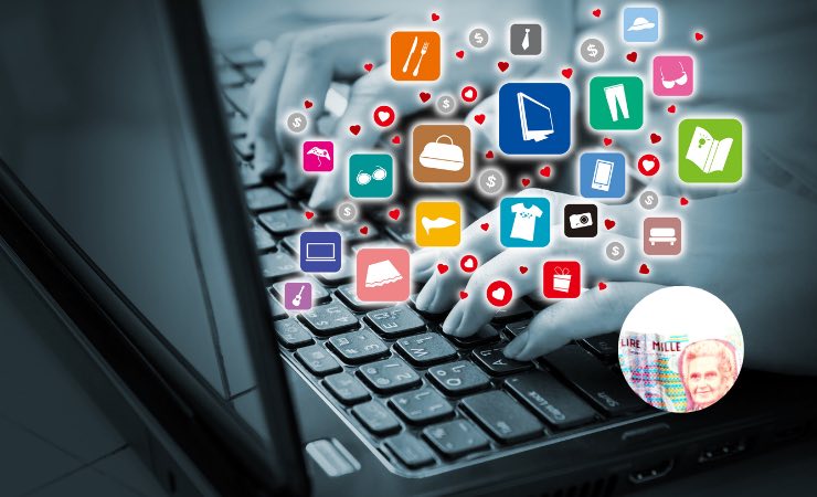 Il mercato online, con le vecchie lire (Canva) - managementcue.it