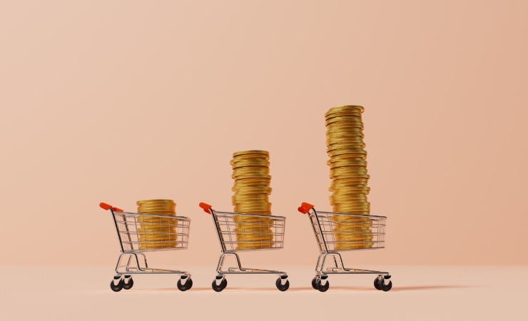 Carrelli con monete illustrazione dell'inflazione (Canva foto) - www.financecue.it