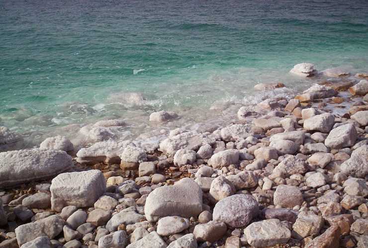 Illustrazione delle concrezioni saline del Mar Morto (Wikipedia Stefano59Rivaraforcommons)