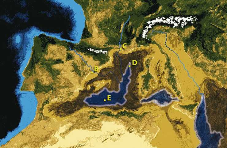 Una delle possibili ricostruzioni del bacino del Mediterraneo (Wikipedia Paubahi FOTO) - www.marinecue.it