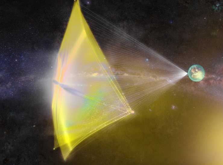 Illustrazione della vele luminose (Breakthrough Initiatives foto) - www.aerospacecue.it