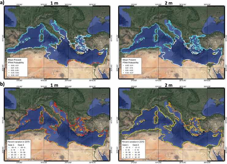 Mappe che illustrano il cambiamento delle coste in base al livello d'innalzamento del mare (Grezio et al., 2024 FOTO) - www.sciencecue.it
