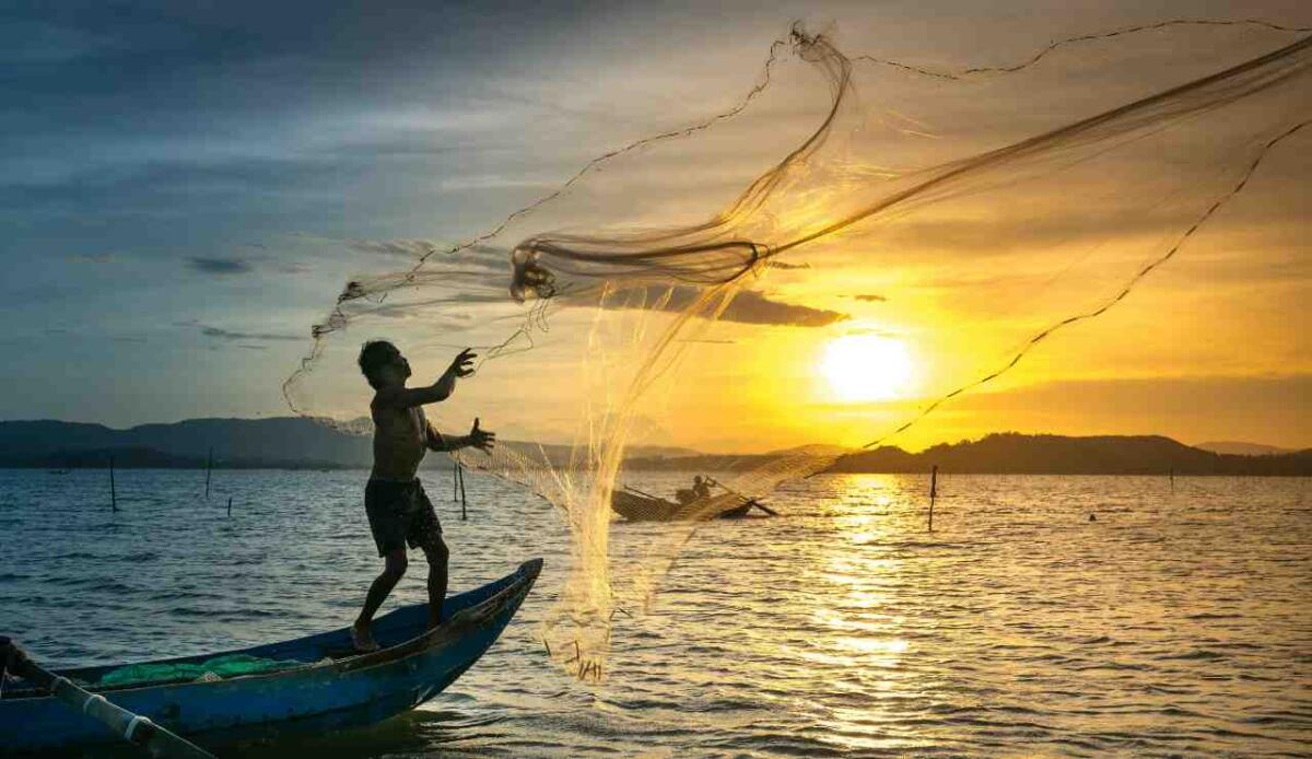 Clima e pesca: il riscaldamento degli estuari minaccia 75% delle specie marine e le economie costiere - Illustrazione di un pescatore all'alba (Pexels FOTO) - www.marinecue.it