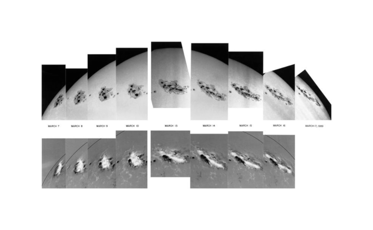 Magnetogrammi solari nel marzo 1989 (Kitt Peak Observatory foto) - www.aerospacecue.it