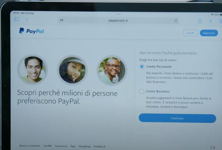Paypal da tablet (screenshot Techprincess - Fjona Cakalli/YouTube) - www.financecue.it