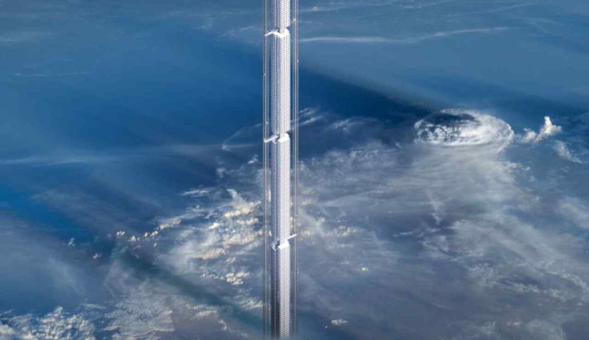 Un palazzo nell’alto del cielo: ecco il progetto futuristico della torre legata a un asteroide - Il progetto Analemma Tower prevede la realizzazione di un grattacielo che arriva nello Spazio. Ecco le soluzioni tecniche adottate (screenshot Clouds AO/YouTube) - buildingcue.it