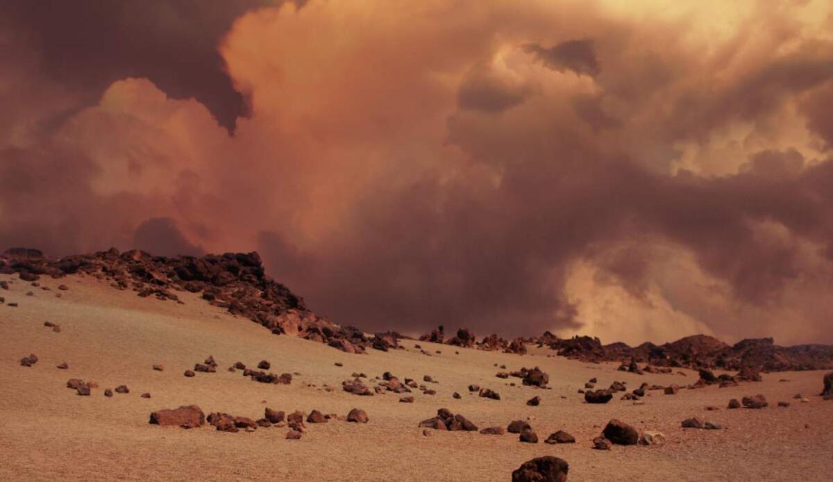Venti su Marte più forti del previsto: polveri sollevate a 160 km/h sconvolgono il clima - Illustrazione di una tempesta marziana (Canva FOTO) - aerospacecue.it