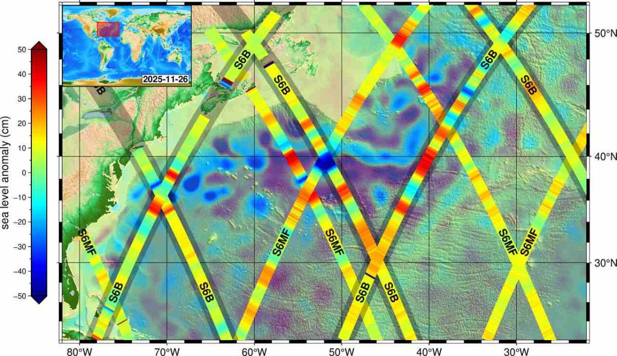 La Corrente del Golfo nella prima immagine di Sentinel-6B - 