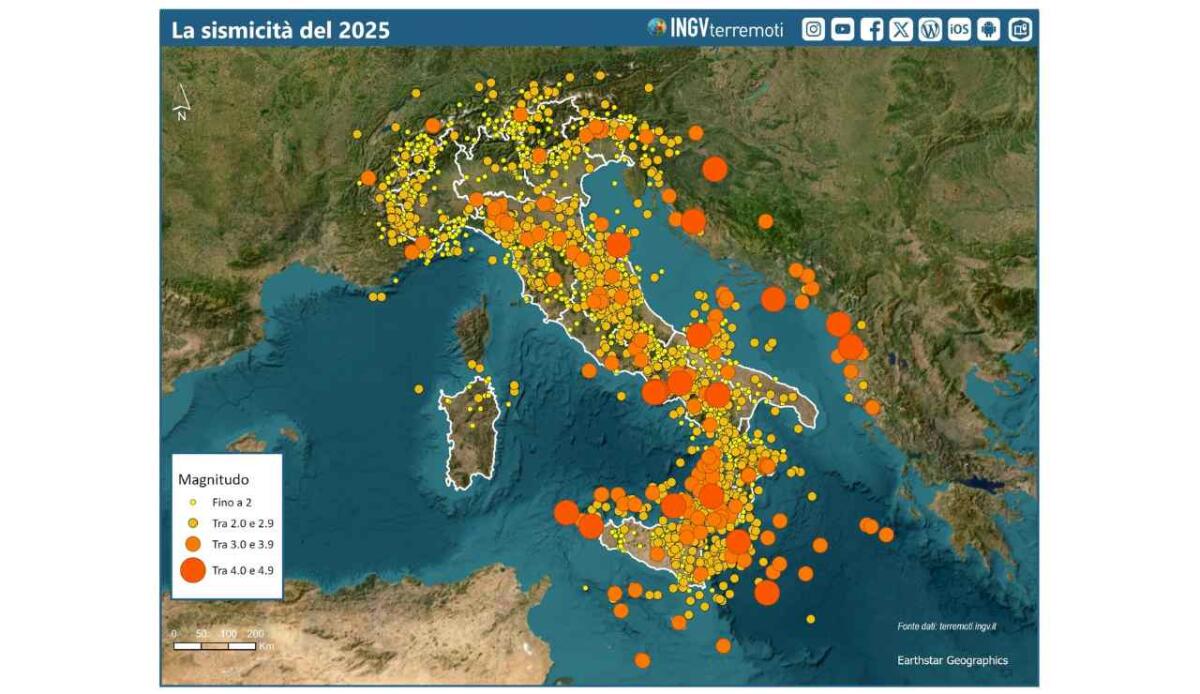 Sismicità in Italia: oltre 15 mila i terremoti registrati dalla rete INGV in Italia nel 2025 - 