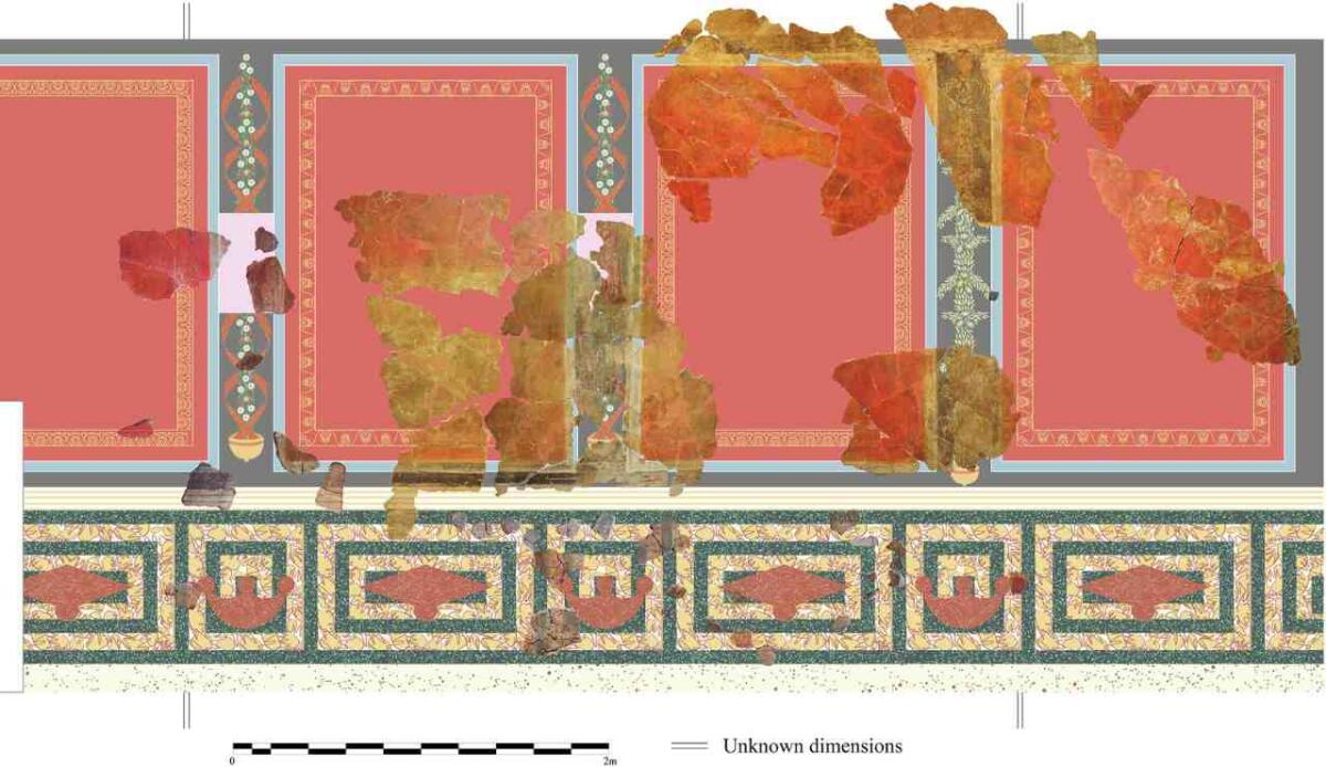 La “ricetta” romana del cinabro: ingegneria dei pigmenti e tecniche pittoriche avanzate nella Domus di Salvius - Restituzione ipotetica della parete est. Crediti: npj Heritage Science (2026). DOI: 10.1038/s40494-025-02198-5