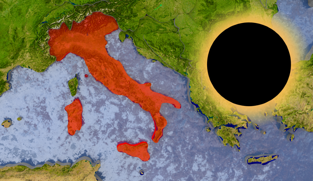 Eclissi solare del 12 agosto 2026: orari e percentuali di oscuramento città per città in Italia - Canva