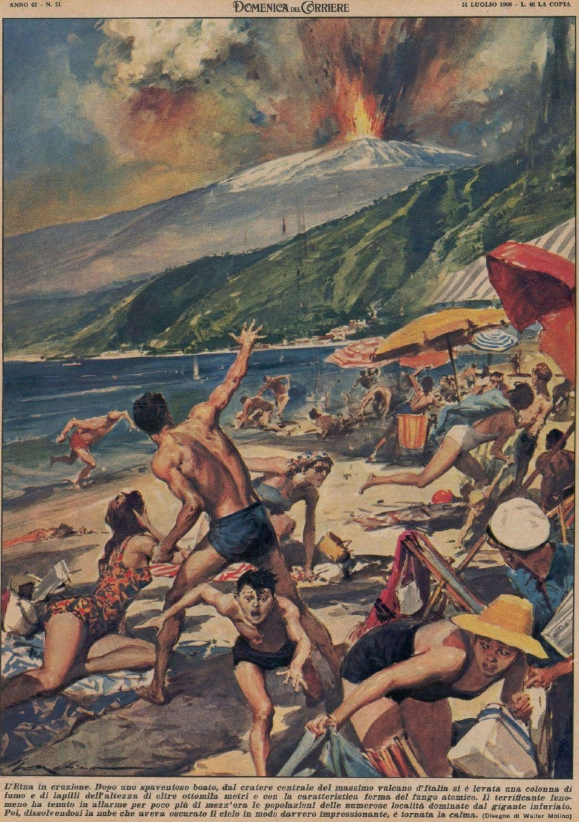 Domenica del Corriere bagnanti in fuga dall'Etna