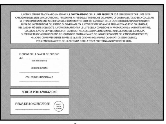 FAC simile della nuova scheda elettorale